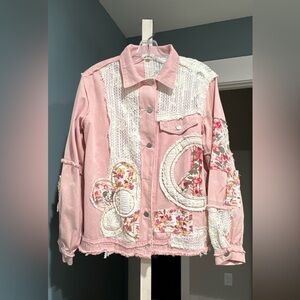 Pink Floral Embroidered Women's Jacket